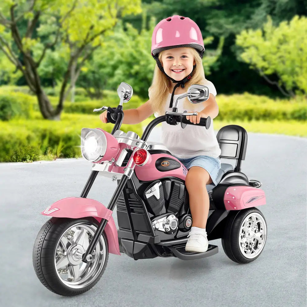 6V Powered Toddler 3-Wheel Motorbike Ride On Toy with Horn and Headlight-Heart Pink - Heart Pink - Powered Ride On Toys