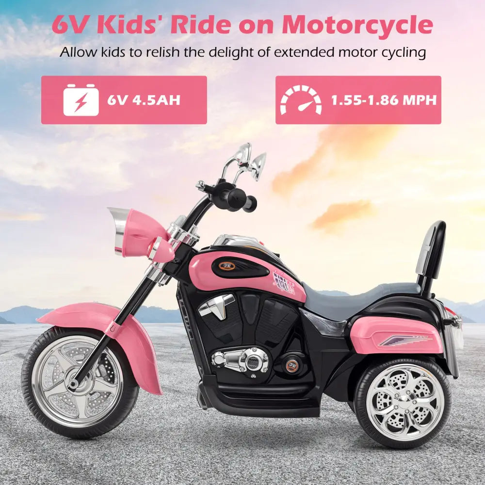 6V Powered Toddler 3-Wheel Motorbike Ride On Toy with Horn and Headlight-Heart Pink - Heart Pink - Powered Ride On Toys