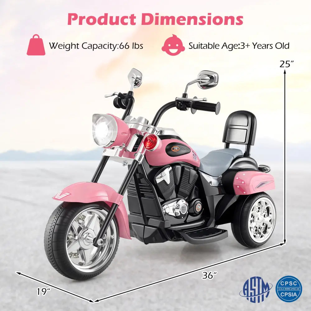 6V Powered Toddler 3-Wheel Motorbike Ride On Toy with Horn and Headlight-Heart Pink - Heart Pink - Powered Ride On Toys