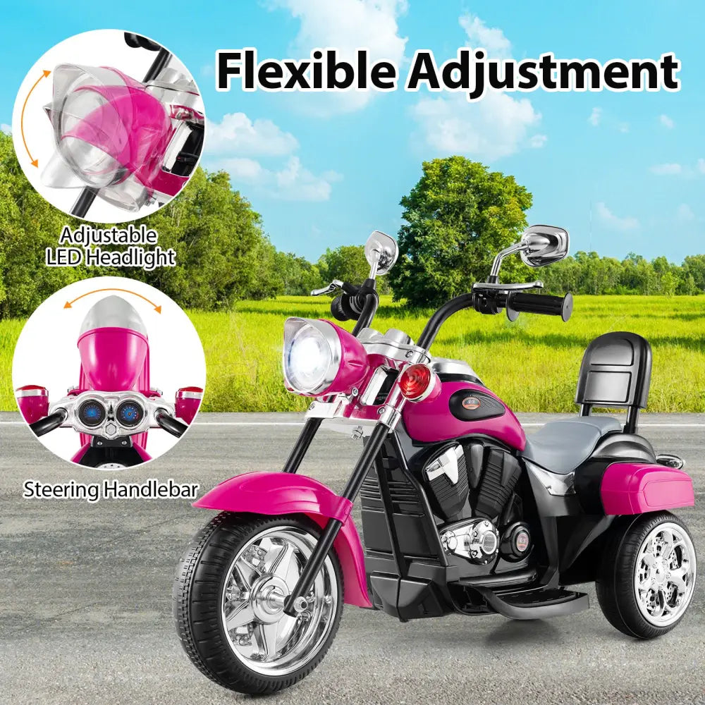 6V Powered Toddler 3-Wheel Motorbike Ride On Toy with Horn and Headlight-Hot Pink - Hot Pink - Powered Ride On Toys
