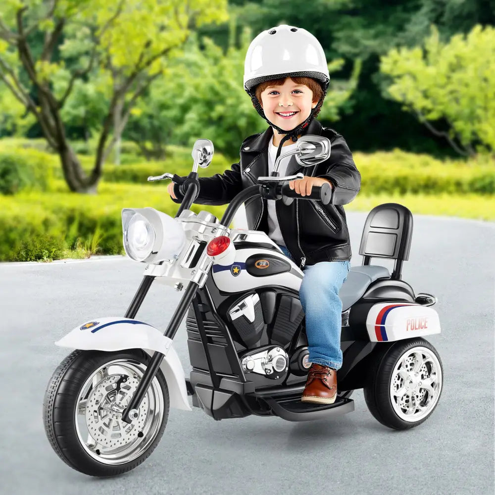 6V Powered Toddler 3-Wheel Motorbike Ride On Toy with Horn and Headlight-Black and White - Black & White - Powered Ride