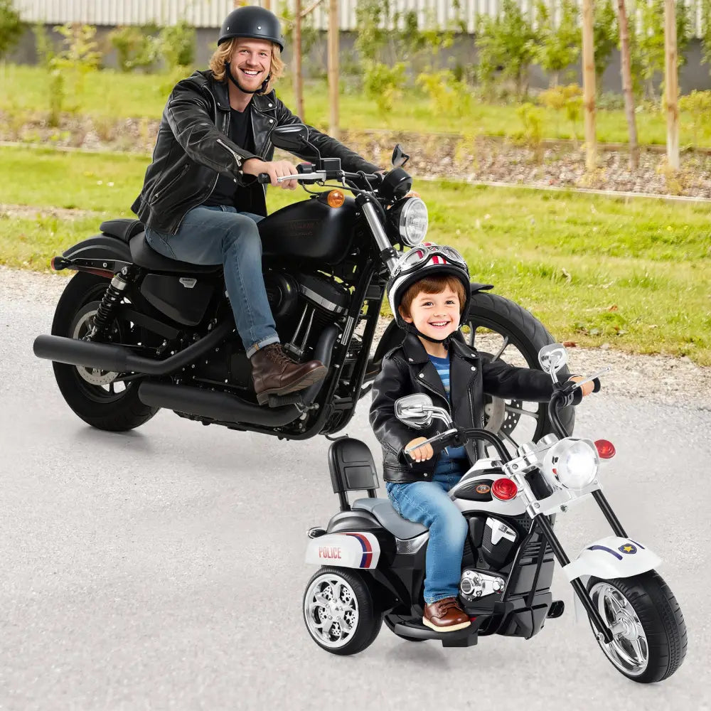 6V Powered Toddler 3-Wheel Motorbike Ride On Toy with Horn and Headlight-Black and White - Black & White - Powered Ride
