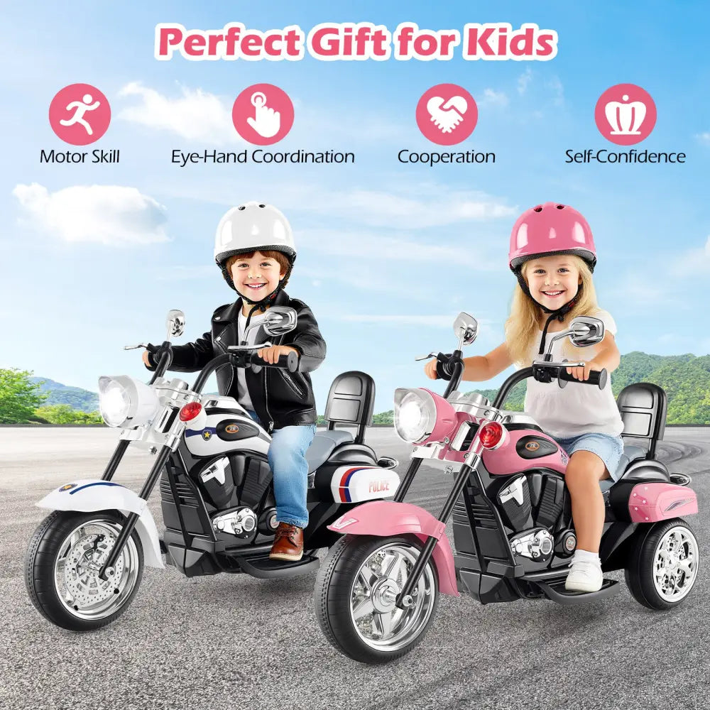 6V Powered Toddler 3-Wheel Motorbike Ride On Toy with Horn and Headlight-Heart Pink - Heart Pink - Powered Ride On Toys