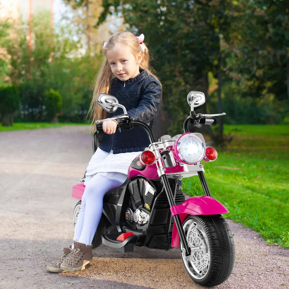 6V Powered Toddler 3-Wheel Motorbike Ride On Toy with Horn and Headlight-Hot Pink - Hot Pink - Powered Ride On Toys