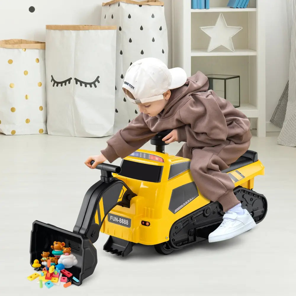6V Ride on Tractor 3-in-1 Electric Excavator with Adjustable Arms and Music-Yellow - Yellow - Powered Ride On Toys
