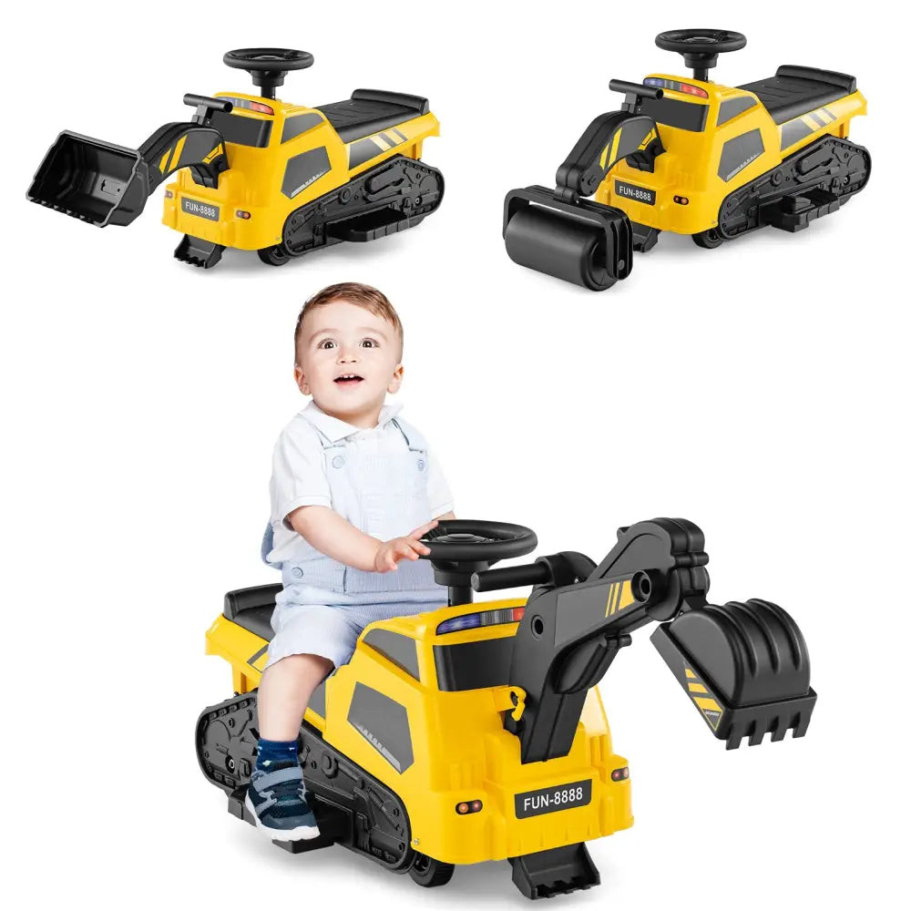 6V Ride on Tractor 3-in-1 Electric Excavator with Adjustable Arms and Music-Yellow - Yellow - Powered Ride On Toys