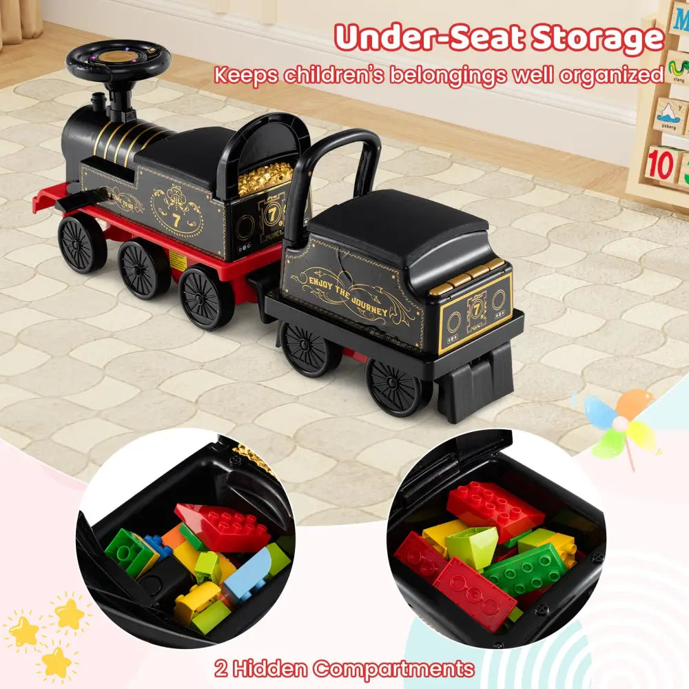 6V Ride on Train 2-Seater with Carriage and Flashing LED Lights-Black - Black - Powered Ride On Toys
