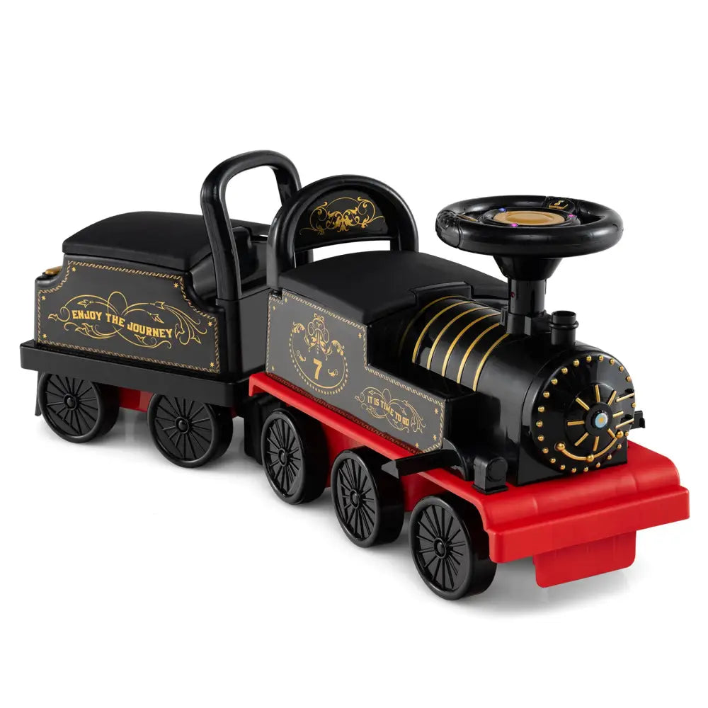 6V Ride on Train 2-Seater with Carriage and Flashing LED Lights-Black - Black - Powered Ride On Toys