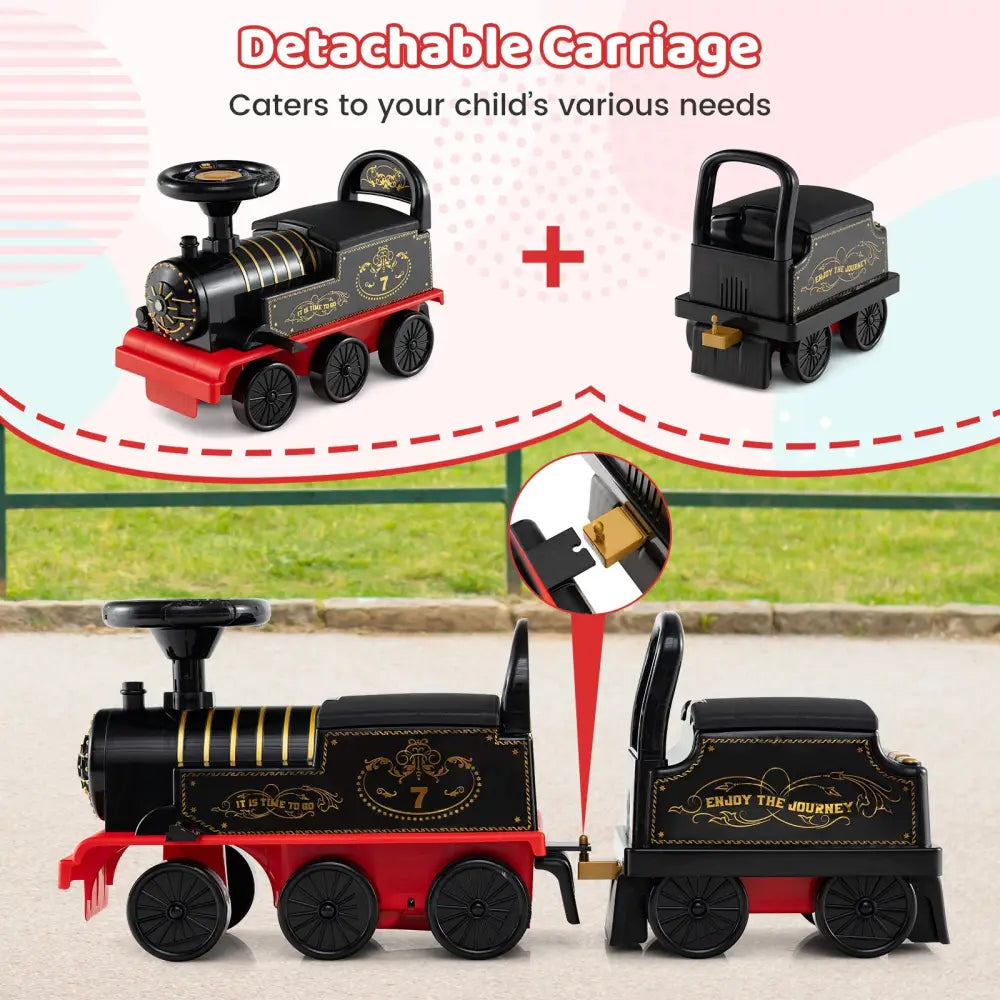 6V Ride on Train 2-Seater with Carriage and Flashing LED Lights-Black - Black - Powered Ride On Toys