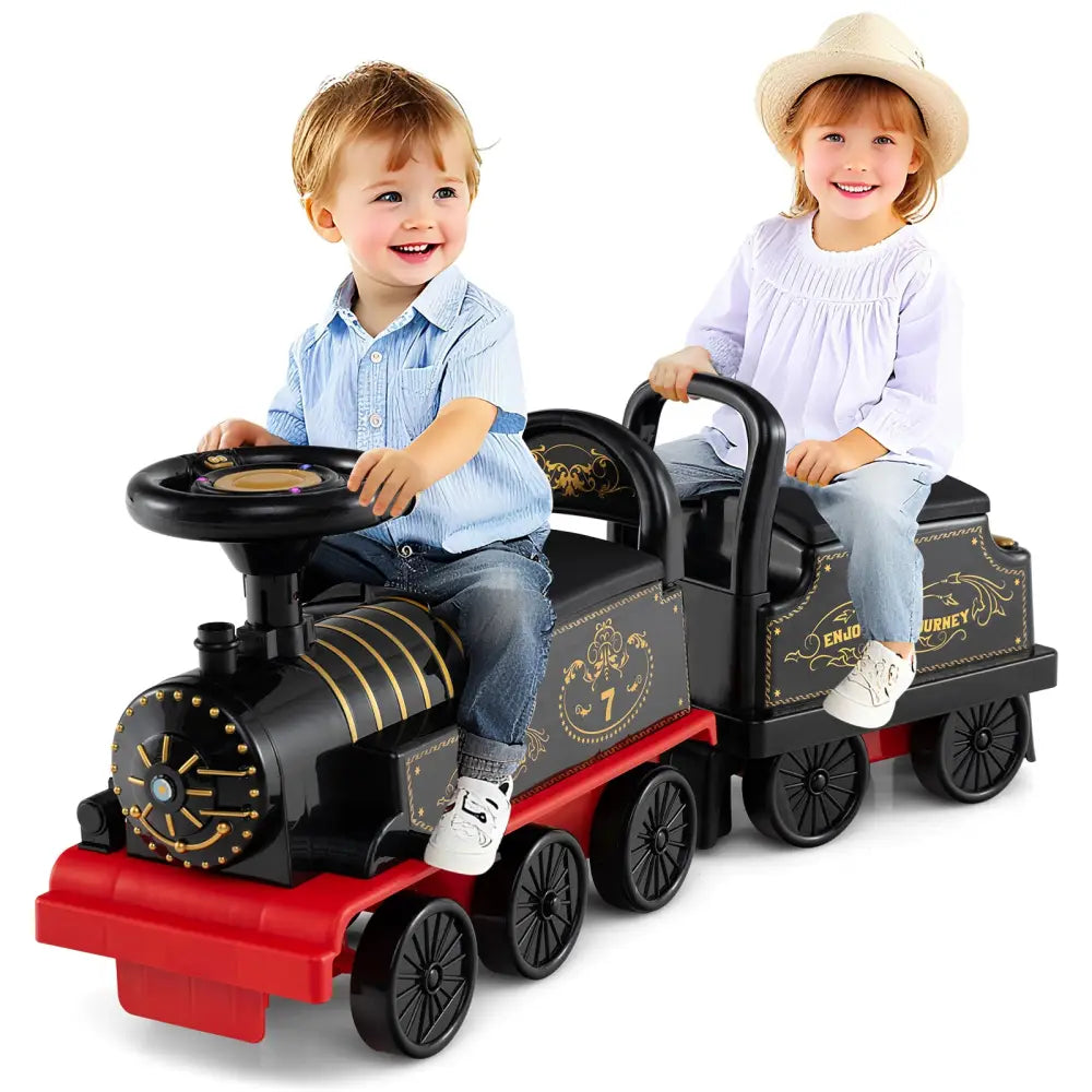 6V Ride on Train 2-Seater with Carriage and Flashing LED Lights-Black - Black - Powered Ride On Toys