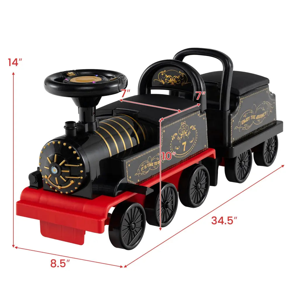 6V Ride on Train 2-Seater with Carriage and Flashing LED Lights-Black - Black - Powered Ride On Toys