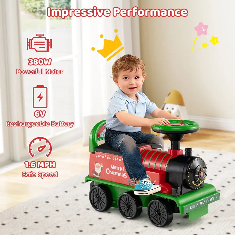 6V Ride on Train 2-Seater with Carriage and Flashing LED Lights-Green - Green - Powered Ride On Toys