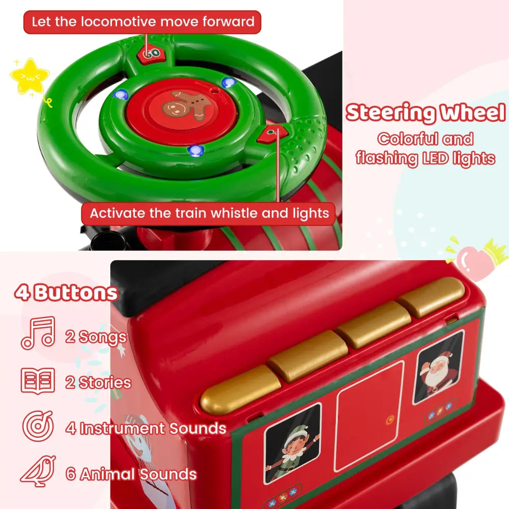 6V Ride on Train 2-Seater with Carriage and Flashing LED Lights-Green - Green - Powered Ride On Toys