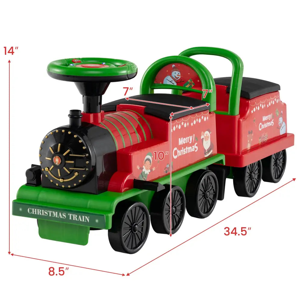 6V Ride on Train 2-Seater with Carriage and Flashing LED Lights-Green - Green - Powered Ride On Toys