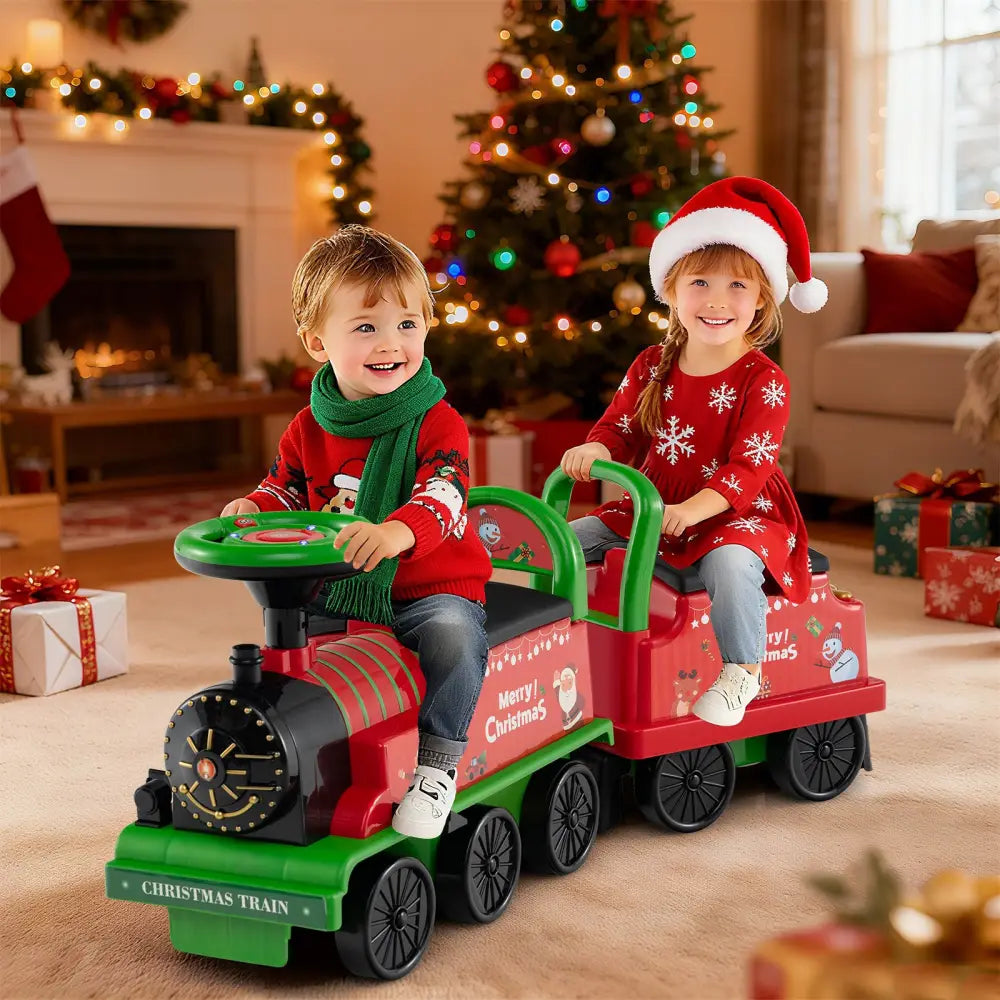 6V Ride on Train 2-Seater with Carriage and Flashing LED Lights-Green - Green - Powered Ride On Toys