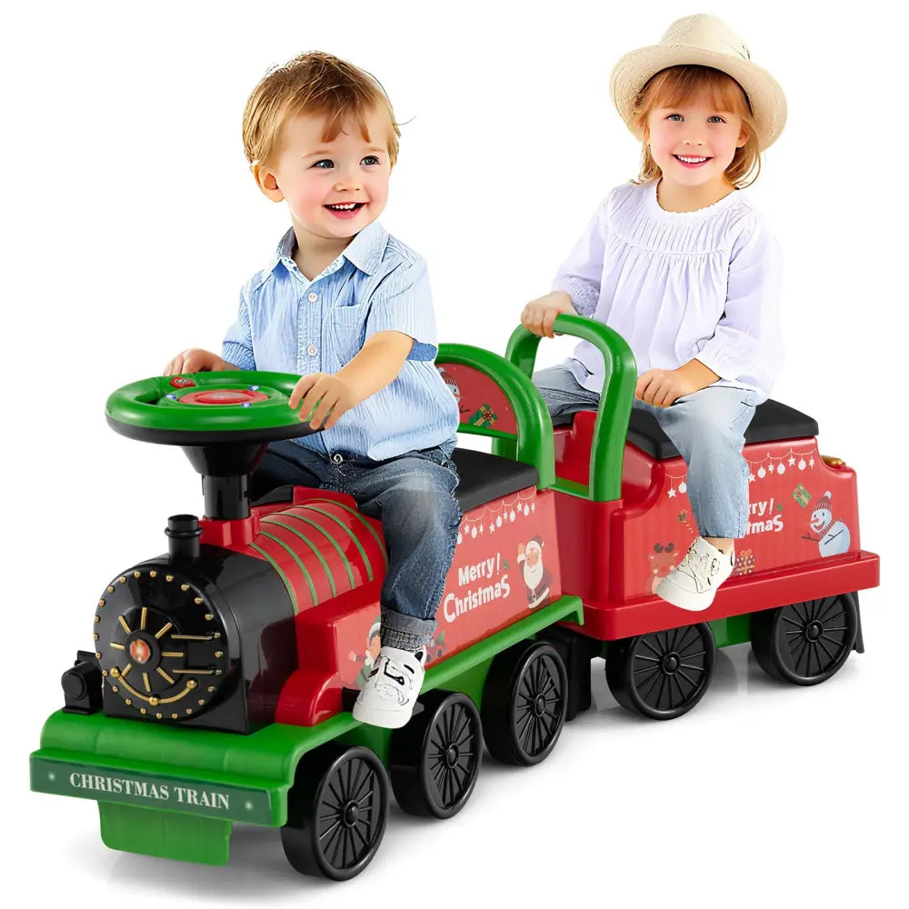 6V Ride on Train 2-Seater with Carriage and Flashing LED Lights-Green - Green - Powered Ride On Toys