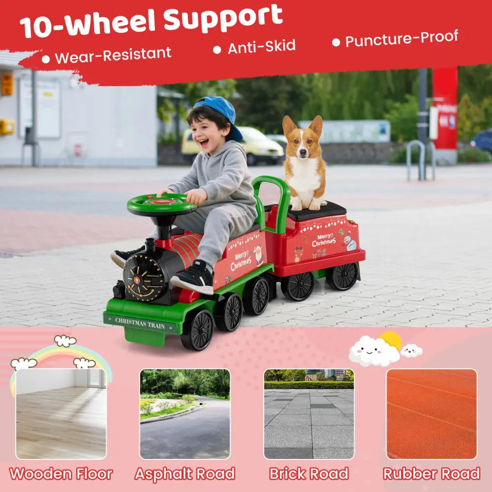 6V Ride on Train 2-Seater with Carriage and Flashing LED Lights-Green - Green - Powered Ride On Toys