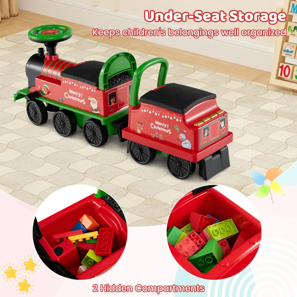 6V Ride on Train 2-Seater with Carriage and Flashing LED Lights-Green - Green - Powered Ride On Toys