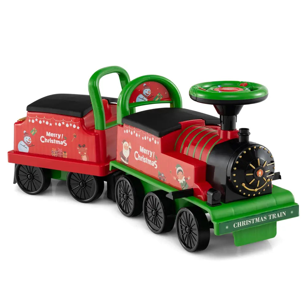 6V Ride on Train 2-Seater with Carriage and Flashing LED Lights-Green - Green - Powered Ride On Toys