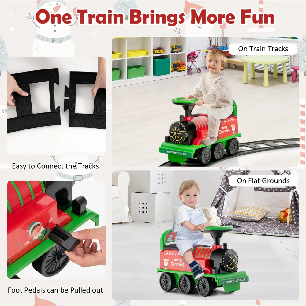 6V Toddler Ride On Train Combo: Track Ride & 2-Seater Carriage Set - Green - Powered Ride On Toys