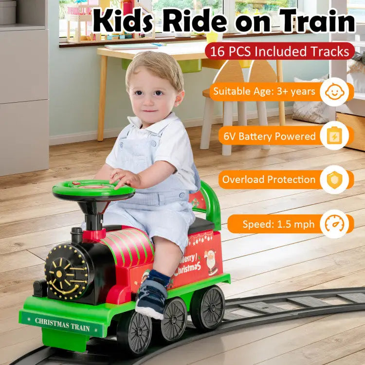 6V Toddler Ride On Train Combo: Track Ride & 2-Seater Carriage Set - Green - Powered Ride On Toys