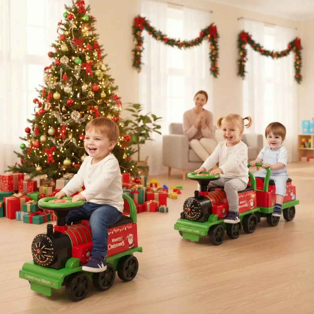 6V Toddler Ride On Train Combo: Track Ride & 2-Seater Carriage Set - Green - Powered Ride On Toys