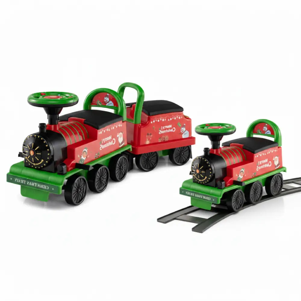 6V Toddler Ride On Train Combo: Track Ride & 2-Seater Carriage Set - Green - Powered Ride On Toys