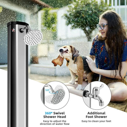 7.2 Feet 9.3 Gallon Solar Heated Shower with Adjustable Head and Foot Tap - Black - Portable Toilets & Showers