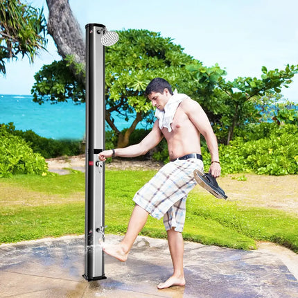 7.2 Feet 9.3 Gallon Solar Heated Shower with Adjustable Head and Foot Tap - Black - Portable Toilets & Showers