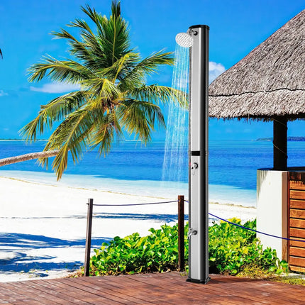 7.2 Feet 9.3 Gallon Solar Heated Shower with Adjustable Head and Foot Tap - Black - Portable Toilets & Showers