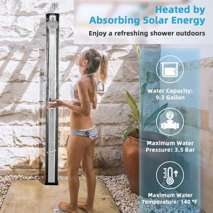 7.2 Feet 9.3 Gallon Solar Heated Shower with Adjustable Head and Foot Tap - Black - Portable Toilets & Showers