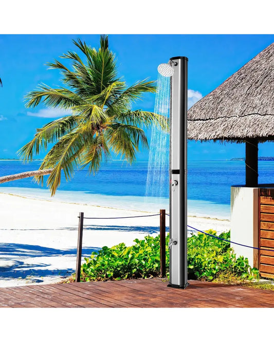 7.2 Feet 9.3 Gallon Solar Heated Shower with Adjustable Head and Foot Tap - Black - Portable Toilets & Showers