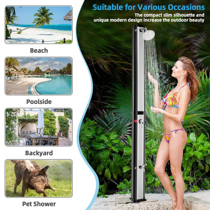 7.2 Feet 9.3 Gallon Solar Heated Shower with Adjustable Head and Foot Tap - Black - Portable Toilets & Showers