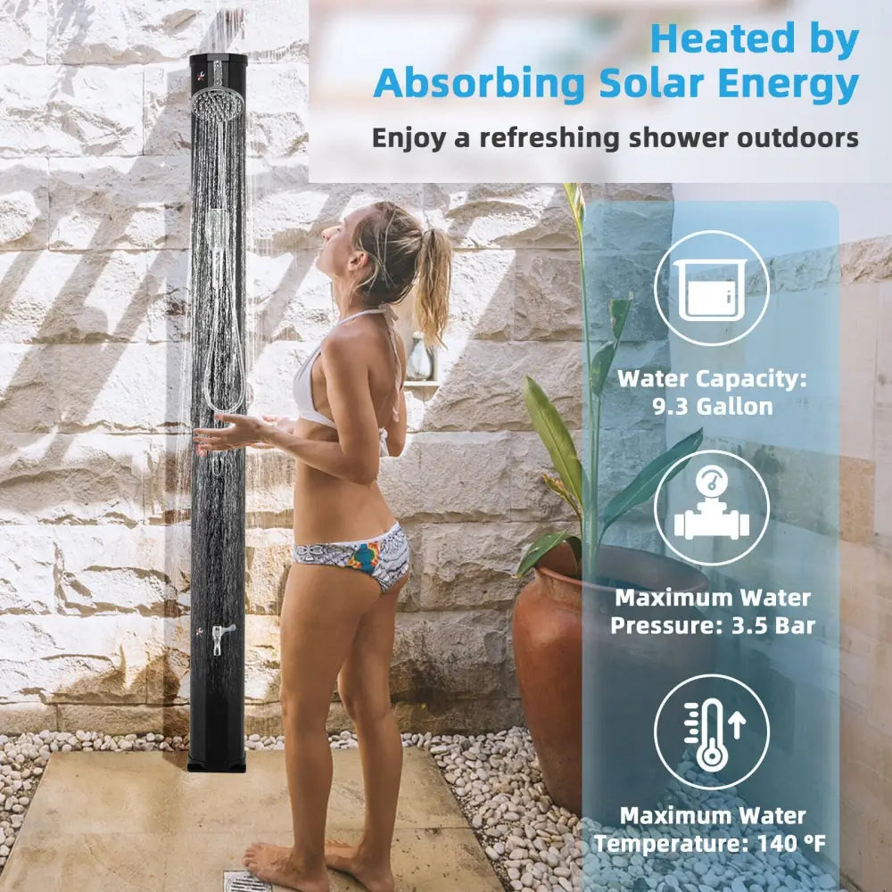 7.2 Feet 9.3 Gallon Solar Heated Shower with Hand and Foot Tap - Black - Portable Toilets & Showers