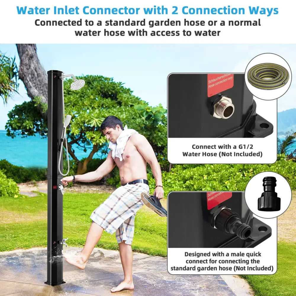 7.2 Feet 9.3 Gallon Solar Heated Shower with Hand and Foot Tap - Black - Portable Toilets & Showers