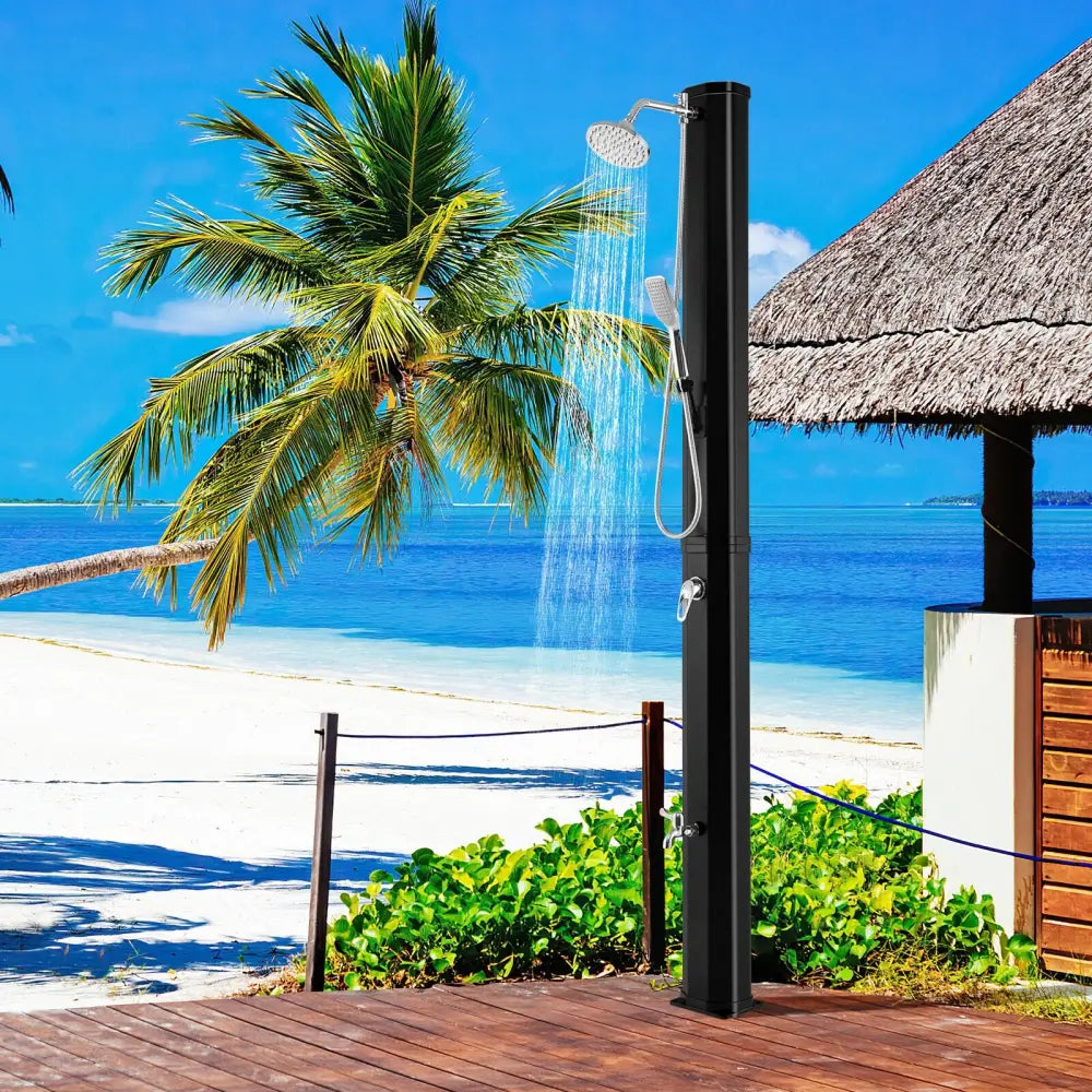 7.2 Feet 9.3 Gallon Solar Heated Shower with Hand and Foot Tap - Black - Portable Toilets & Showers