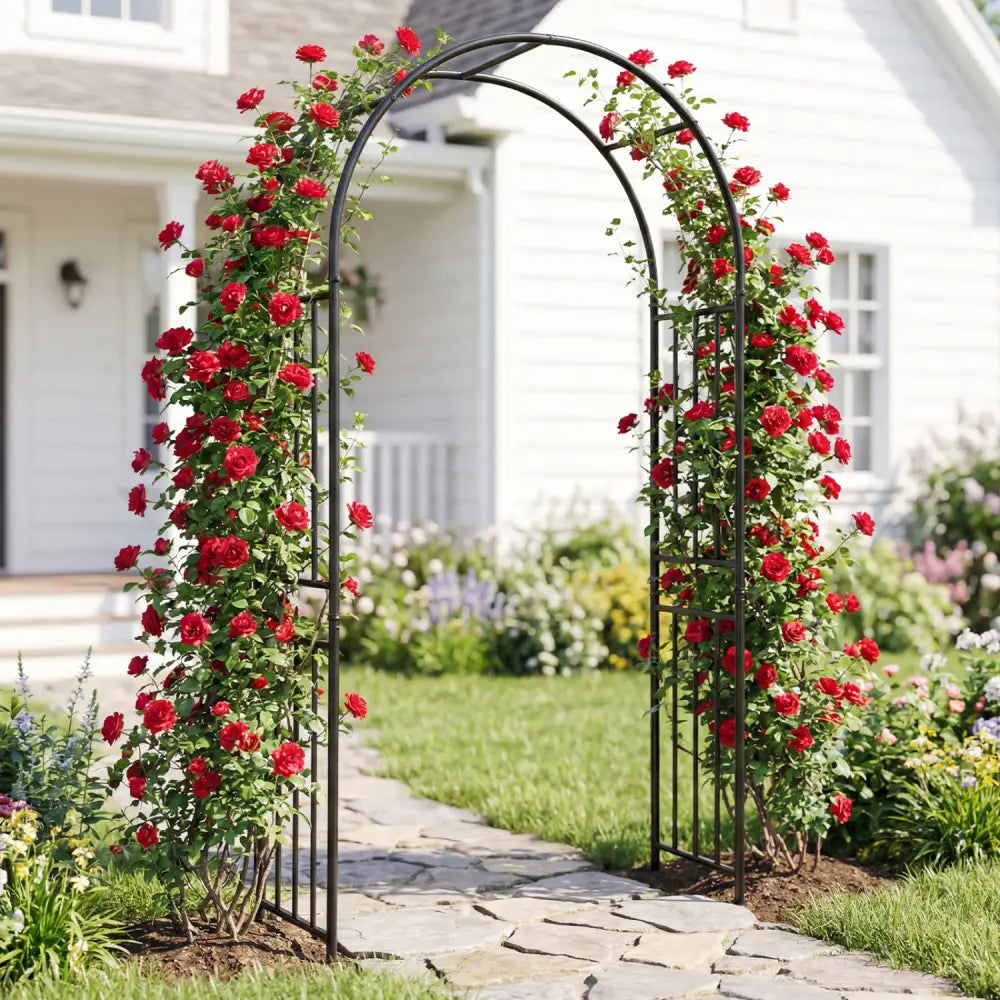 7.2 Feet Garden Decoration Climbing Plants Arch - Black - GardenÂ Arbors