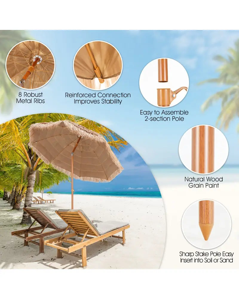 7.2 Feet Patio Thatched Tiki Umbrella Hawaiian Hula Beach Umbrella - Outdoor Umbrellas