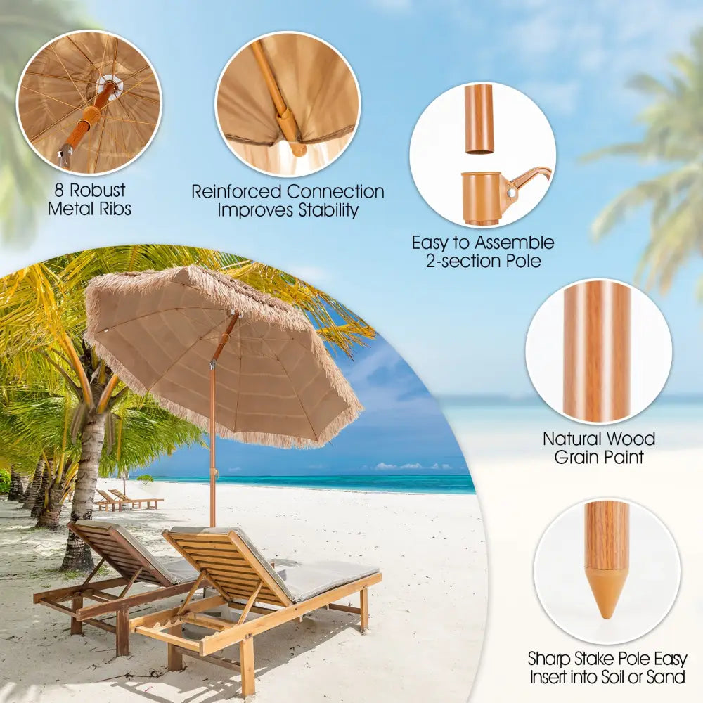 7.2 Feet Patio Thatched Tiki Umbrella Hawaiian Hula Beach Umbrella - Outdoor Umbrellas