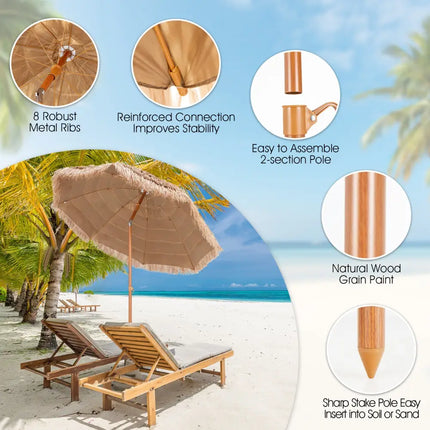 7.2 Feet Patio Thatched Tiki Umbrella Hawaiian Hula Beach Umbrella - Outdoor Umbrellas