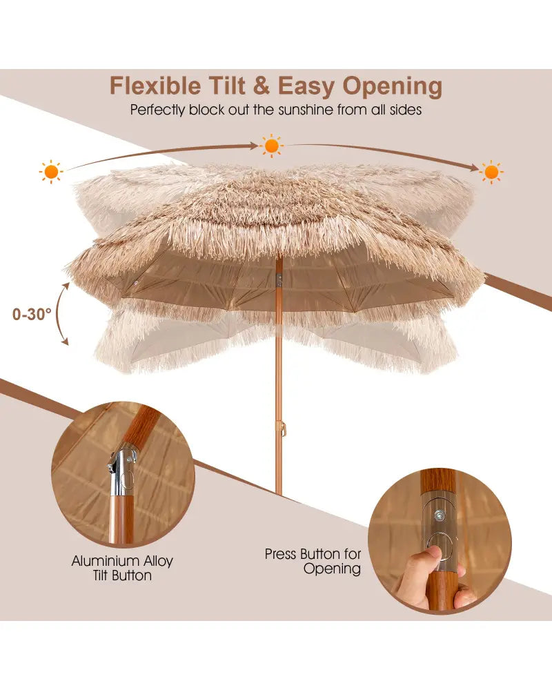 7.2 Feet Patio Thatched Tiki Umbrella Hawaiian Hula Beach Umbrella - Outdoor Umbrellas
