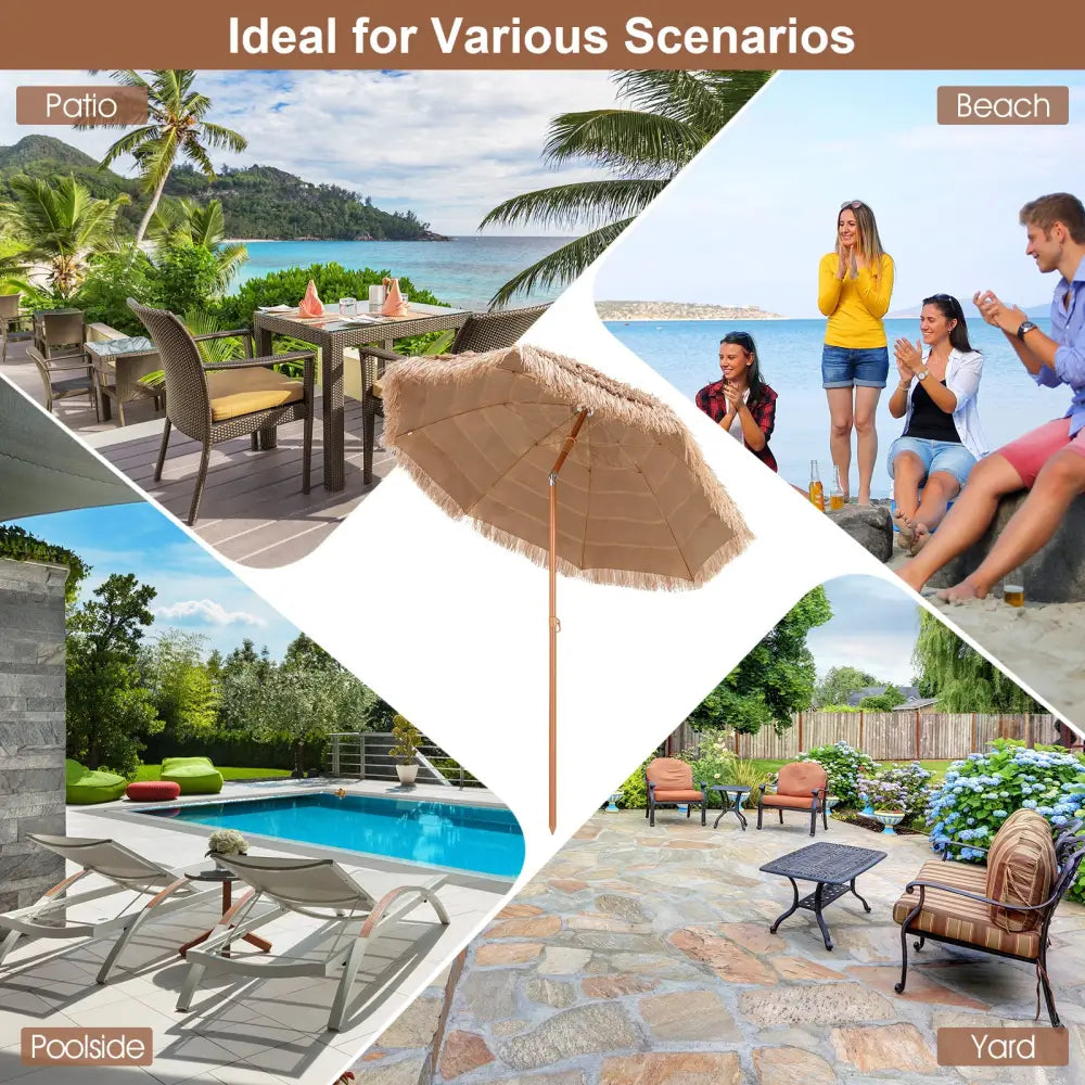 7.2 Feet Patio Thatched Tiki Umbrella Hawaiian Hula Beach Umbrella - Outdoor Umbrellas