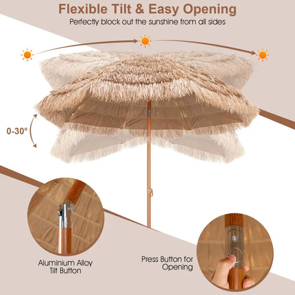 7.2 Feet Patio Thatched Tiki Umbrella Hawaiian Hula Beach Umbrella - Outdoor Umbrellas