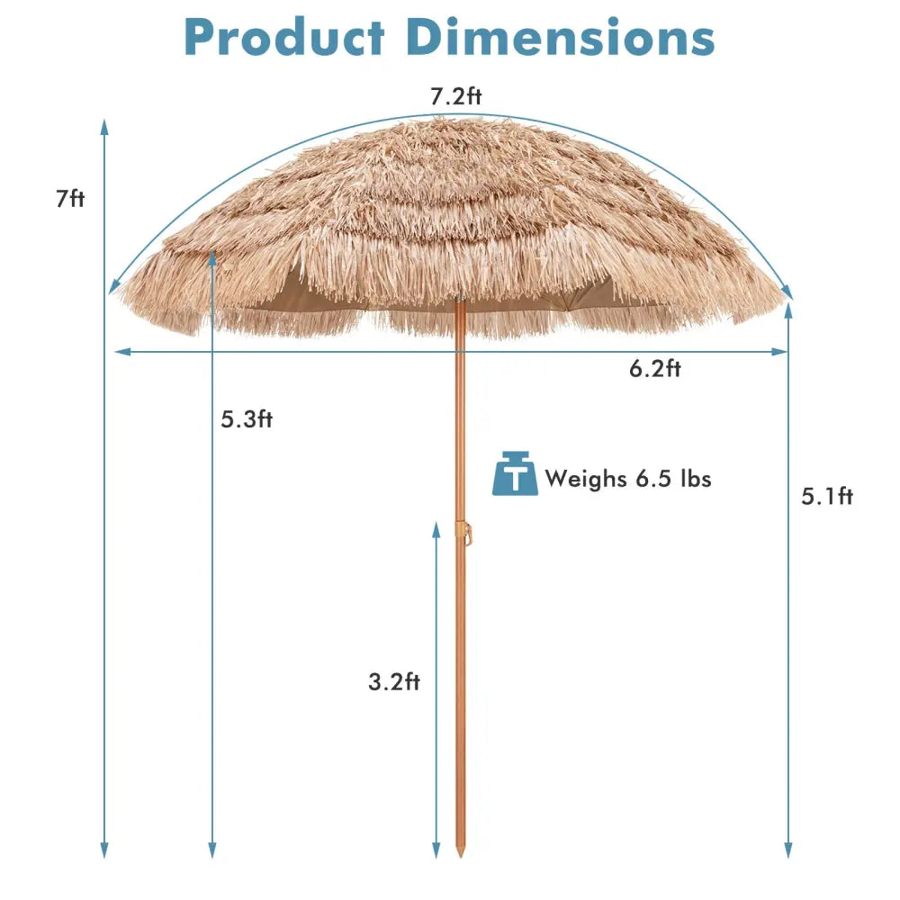 7.2 Feet Patio Thatched Tiki Umbrella Hawaiian Hula Beach Umbrella - Outdoor Umbrellas