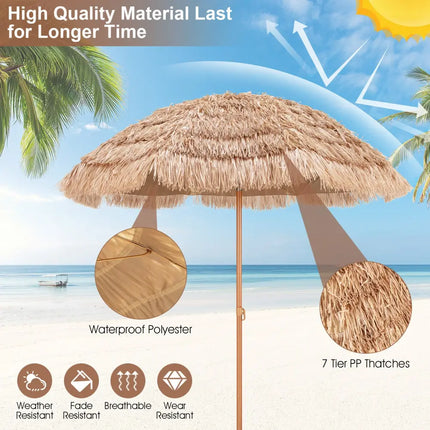 7.2 Feet Patio Thatched Tiki Umbrella Hawaiian Hula Beach Umbrella - Outdoor Umbrellas