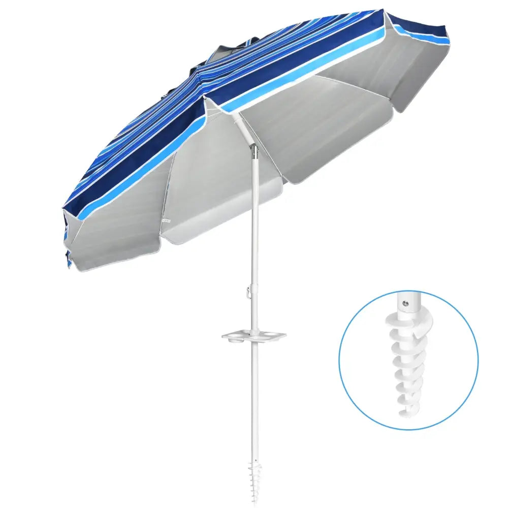 7.2 Feet Portable Outdoor Beach Umbrella with Sand Anchor and Tilt Mechanism for Poolside and Garden-Navy - Navy