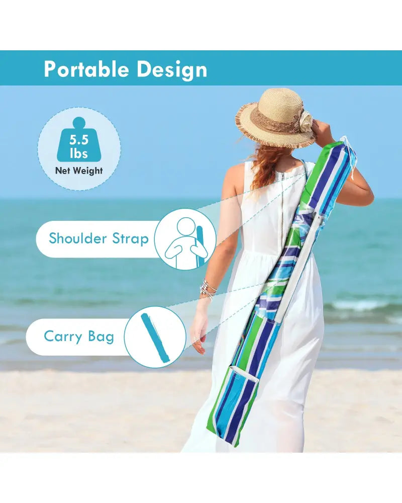 7.2 Feet Portable Outdoor Beach Umbrella with Sand Anchor and Tilt Mechanism-Green - Green - Outdoor Umbrellas