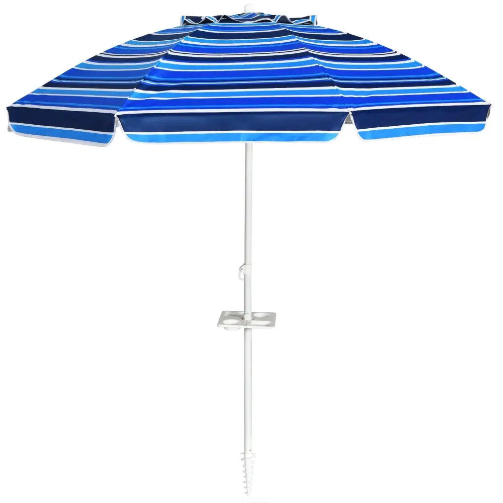 7.2 Feet Portable Outdoor Beach Umbrella with Sand Anchor and Tilt Mechanism for Poolside and Garden-Navy - Navy