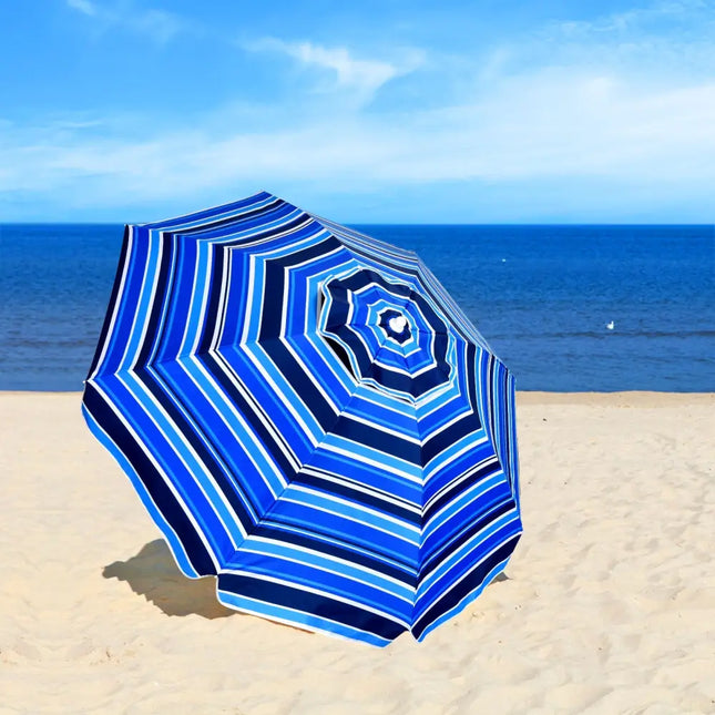7.2 Feet Portable Outdoor Beach Umbrella with Sand Anchor and Tilt Mechanism for Poolside and Garden-Navy - Navy