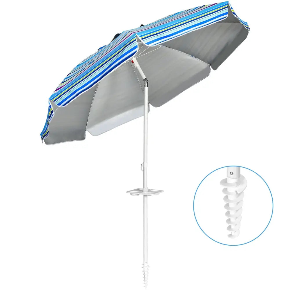7.2 Feet Portable Outdoor Beach Umbrella with Sand Anchor and Tilt Mechanism-Blue - Blue - Outdoor Umbrellas